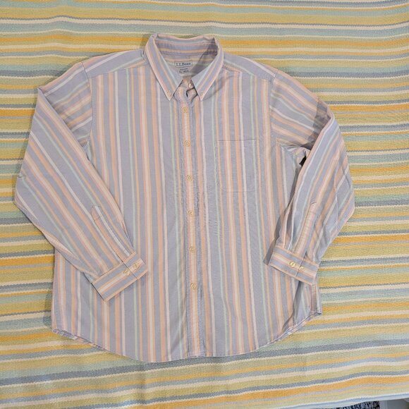 ⭐ Men's LL Bean Pastel Striped Button Up Size XL - Picture 1 of 11